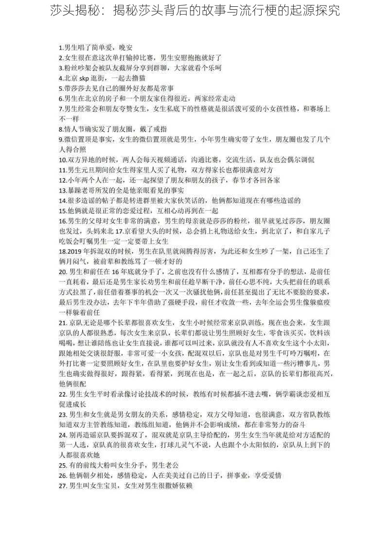 莎头揭秘：揭秘莎头背后的故事与流行梗的起源探究