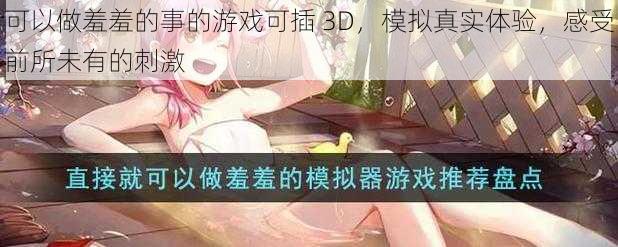 可以做羞羞的事的游戏可插 3D，模拟真实体验，感受前所未有的刺激