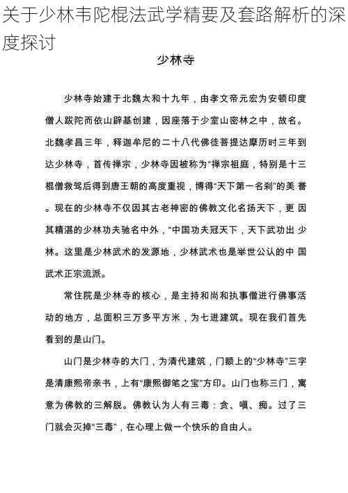 关于少林韦陀棍法武学精要及套路解析的深度探讨