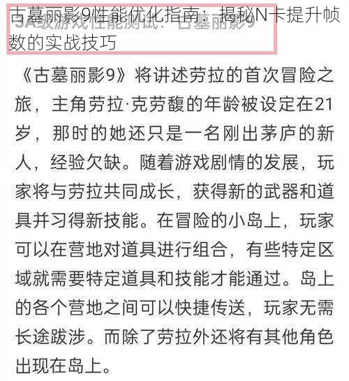 古墓丽影9性能优化指南：揭秘N卡提升帧数的实战技巧