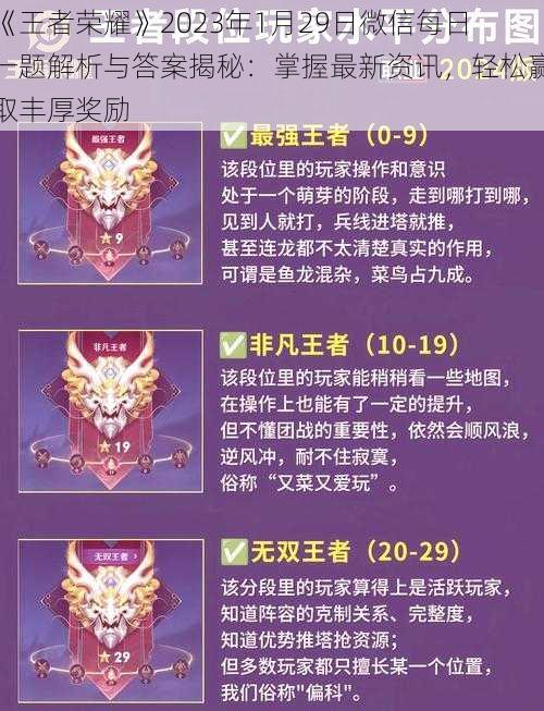 《王者荣耀》2023年1月29日微信每日一题解析与答案揭秘：掌握最新资讯，轻松赢取丰厚奖励