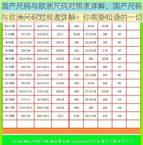 国产尺码与欧洲尺码对照表详解、国产尺码与欧洲尺码对照表详解：你需要知道的一切