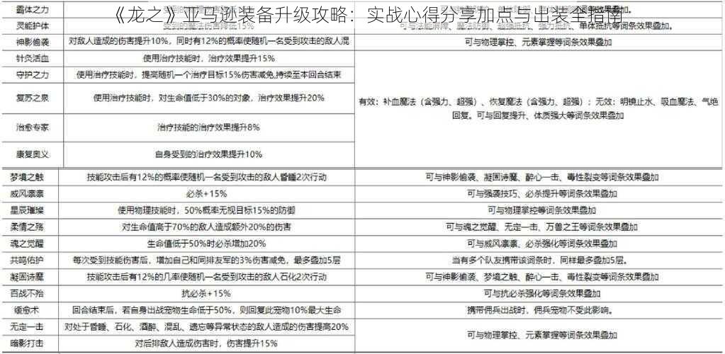 《龙之》亚马逊装备升级攻略：实战心得分享加点与出装全指南