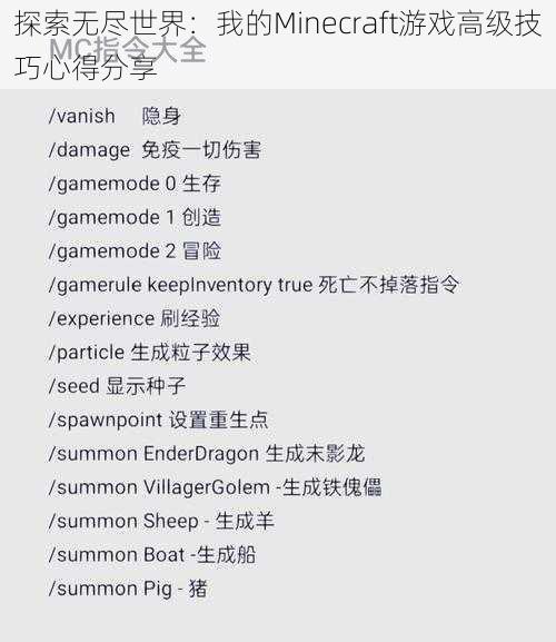 探索无尽世界：我的Minecraft游戏高级技巧心得分享
