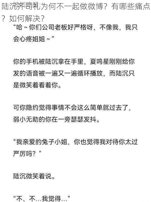 陆沉齐司礼为何不一起做微博？有哪些痛点？如何解决？