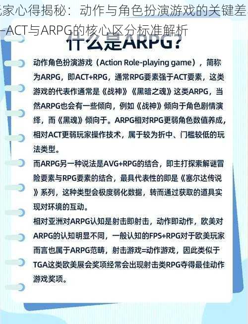 玩家心得揭秘：动作与角色扮演游戏的关键差异——ACT与ARPG的核心区分标准解析