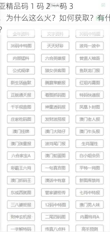 欧亚精品码 1 码 2 一码 3 码，为什么这么火？如何获取？有什么用？