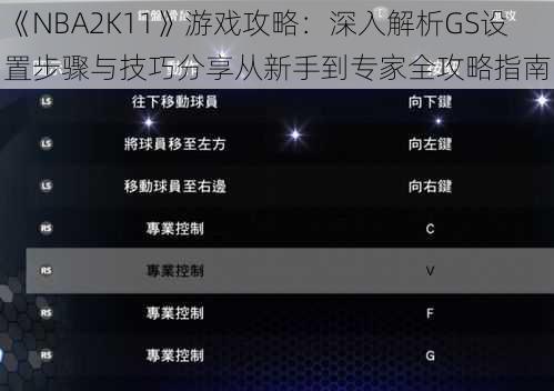 《NBA2K11》游戏攻略：深入解析GS设置步骤与技巧分享从新手到专家全攻略指南