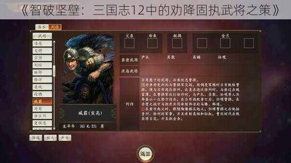 《智破坚壁：三国志12中的劝降固执武将之策》