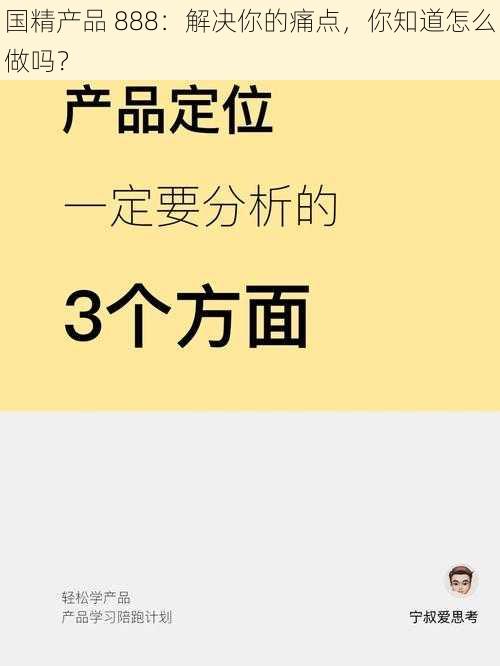 国精产品 888：解决你的痛点，你知道怎么做吗？